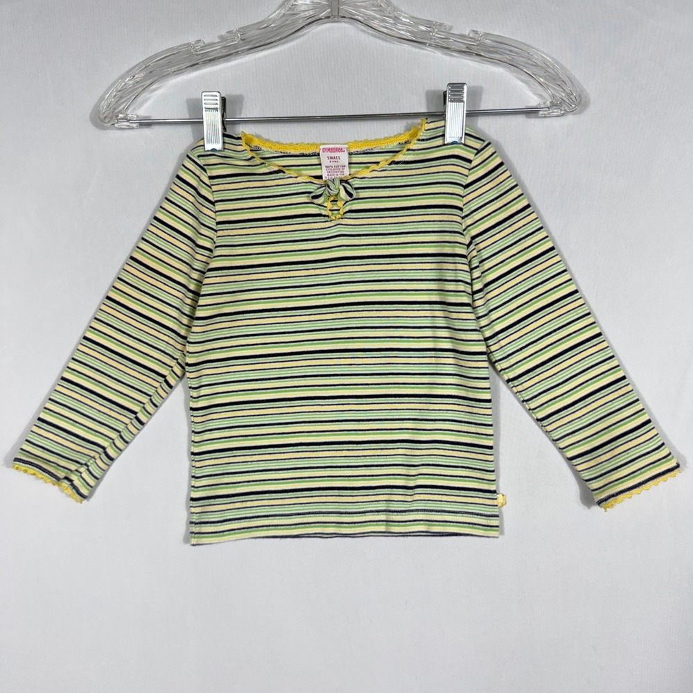 Vtg Gymboree Striped Long Sleeve Top Girls 3 Small Bow Lettuce Trim Cotton Y2K